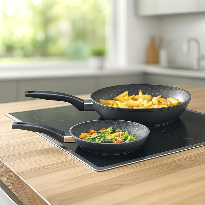 STONELINE Pfannenset 2 teilig, 20/28 cm, Antihaft beschichtete Pfanne mit echten Steinpartikeln, Pfa