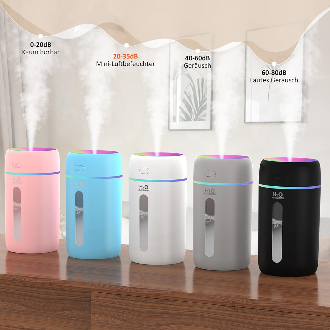 Mini Luftbefeuchter für Schlafzimmer Kinderzimmer Pflanzen,7-Farben-Licht 28dB Silent Air Humidifier