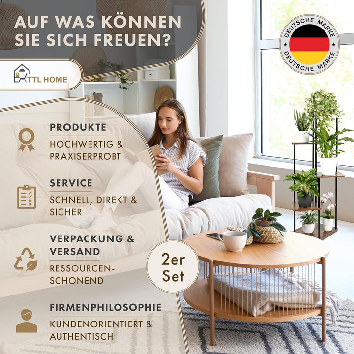 TTL HOME Blumenständer TOWER 2er Set - 5 Etagen 105 cm hoch Pflanzenständer Design Holz Eiche & Meta