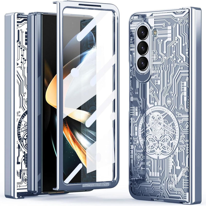 Miimall Kompatibel mit Samsung Galaxy Z fold 5 Hülle mit Displayschutz+Scharnierschutz, [Galvanisier