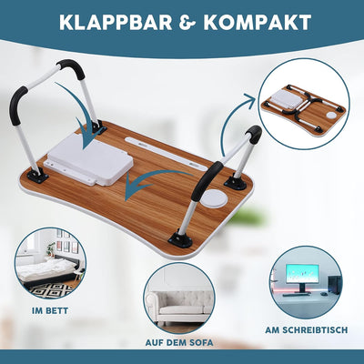 Albatros Laptoptisch mit Schublade FLIP Holz (Eiche) - Bett Tablett-Tisch, klappbar - Laptop Tisch f