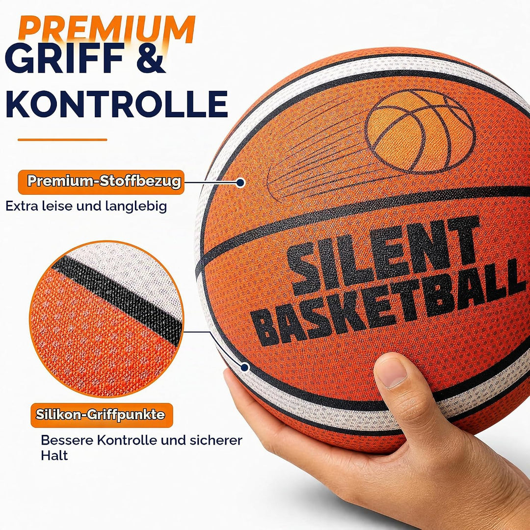Grösse 7 Silent-Basketball mit Stoffbezug – Rutschfester PU-Schaum, hohe Sprungkraft &amp; realistisches