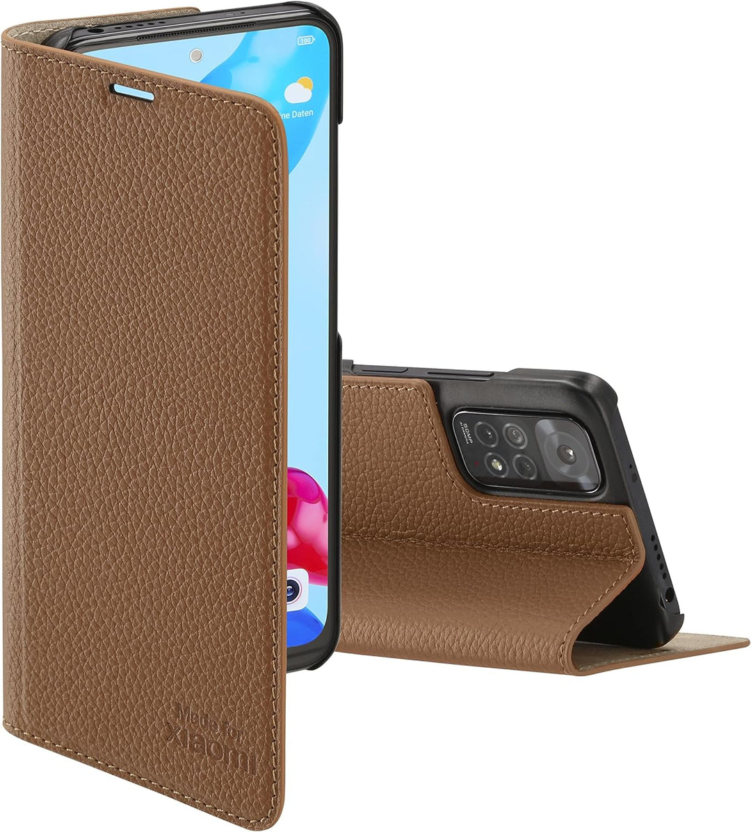 Made for Xiaomi Book Case, Handmade Echtleder Klapphülle, Handyhülle für Redmi Note 11 & Redmi Note