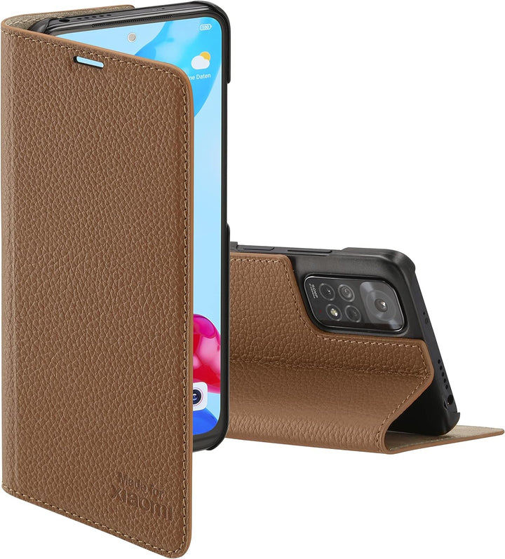 Made for Xiaomi Book Case, Handmade Echtleder Klapphülle, Handyhülle für Redmi Note 11 & Redmi Note
