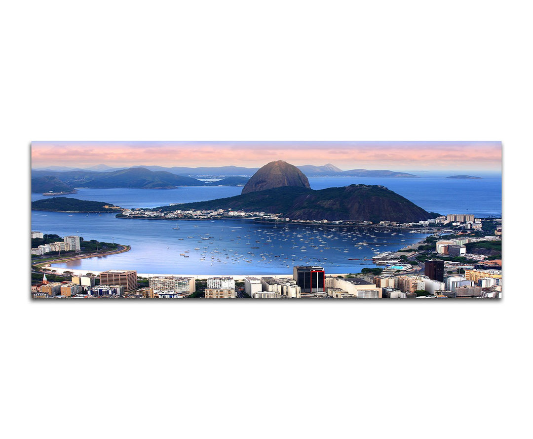 Paul Sinus Art Panoramabild auf Leinwand und Keilrahmen 150x50cm Rio De Janeiro Zuckerhut Meer Boote
