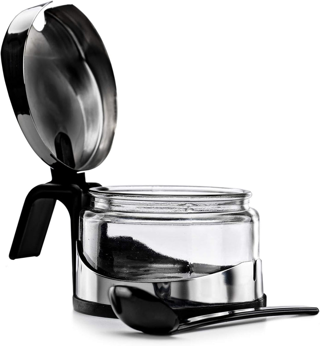 Zuckerdose Glas mit Deckel Edelstahl mit Löffel Zuckerbehälter Zuckerspender Parmesandose Marmeladen