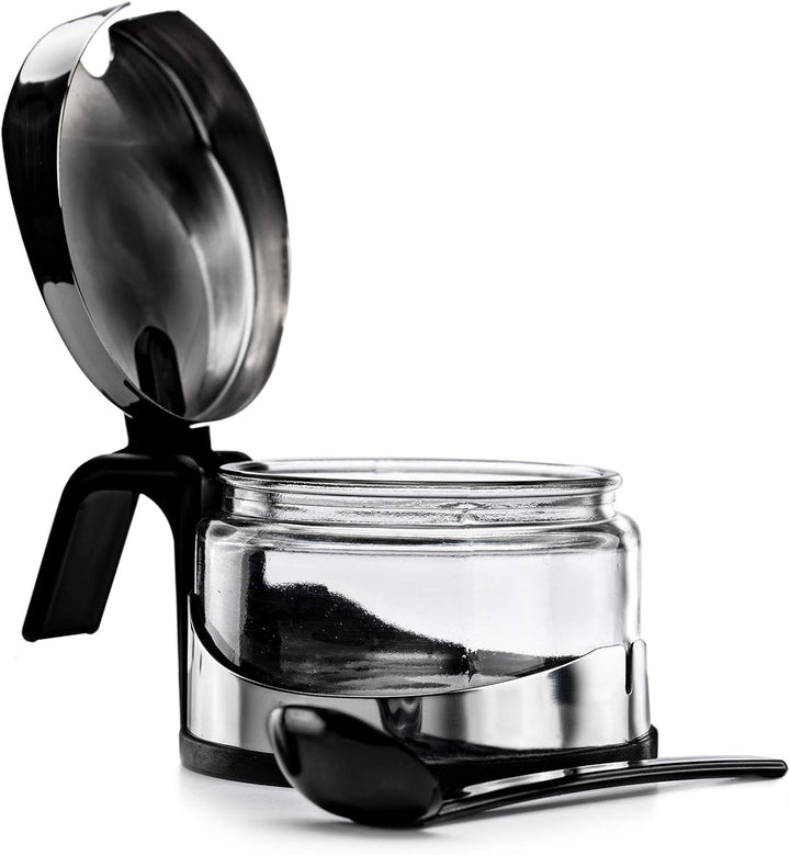 Zuckerdose Glas mit Deckel Edelstahl mit Löffel Zuckerbehälter Zuckerspender Parmesandose Marmeladen
