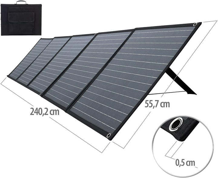 revolt Mobiles faltbares Solarpanel, 5 monokristalline Solarzellen, 200 Watt