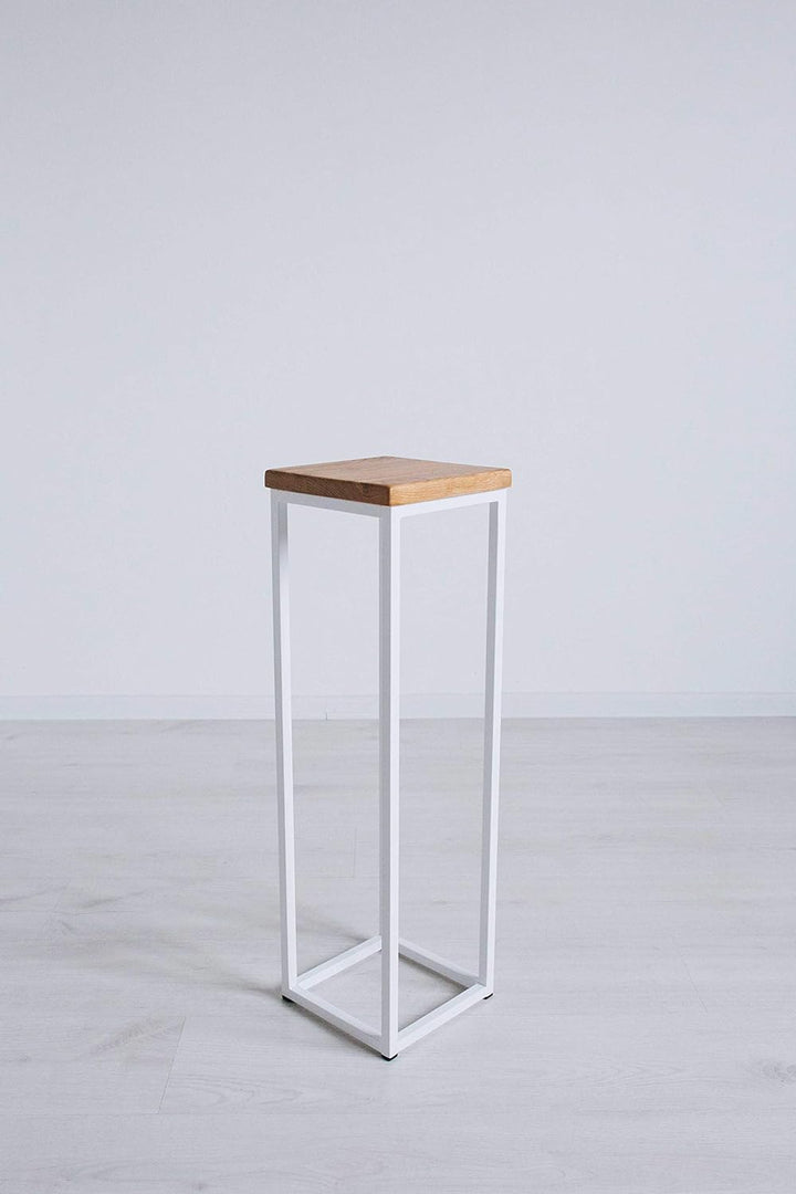 EINE BestLoft Blumensäule Dora aus Eiche - Dekosäule im schlanken Design + Stahlgestell (Gestell Wei