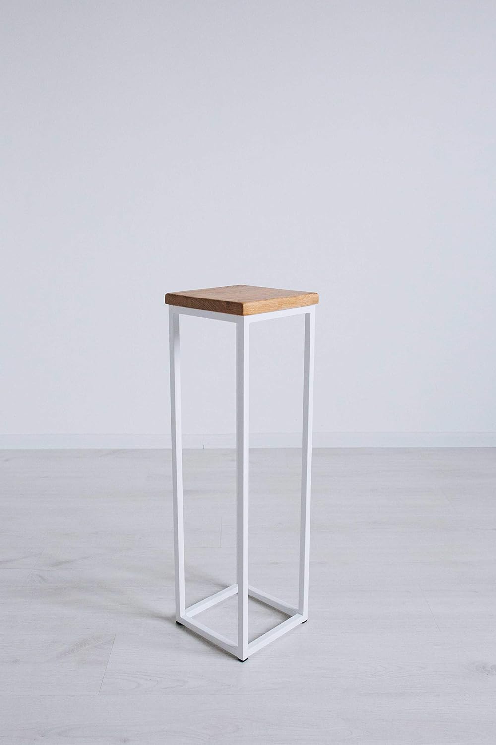 EINE BestLoft Blumensäule Dora aus Eiche - Dekosäule im schlanken Design + Stahlgestell (Gestell Wei