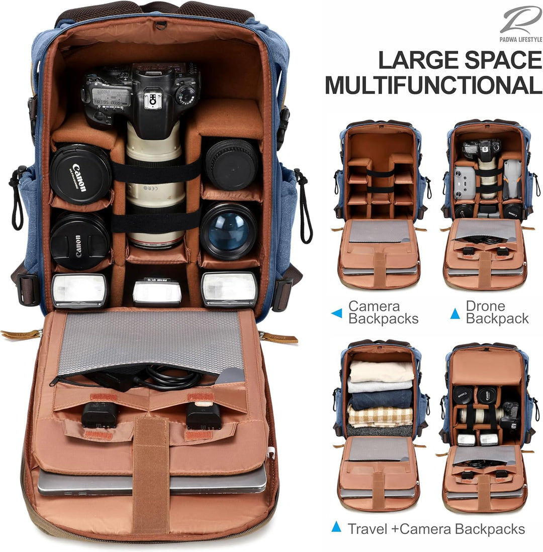 Padwa Lifestyle Kamerarucksack - Gewachstem Memory Canvas Kamerarucksack mit 16“ Laptop-/Objektivfac