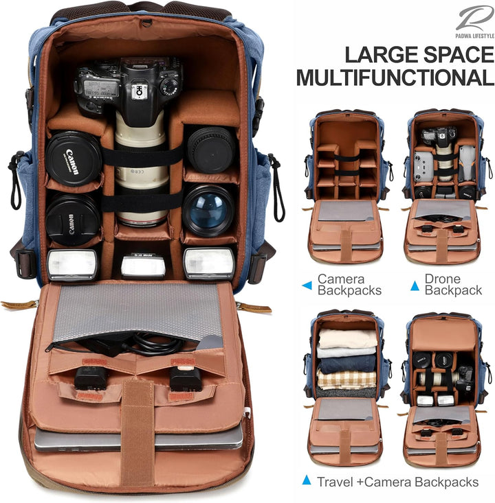 Padwa Lifestyle Kamerarucksack - Gewachstem Memory Canvas Kamerarucksack mit 16“ Laptop-/Objektivfac
