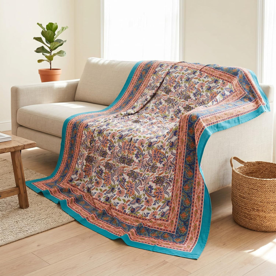 GURU SHOP Blockdruck Tagesdecke, Bett &amp; Sofaüberwurf, Handgearbeiteter Wandbehang, Wandtuch - Design