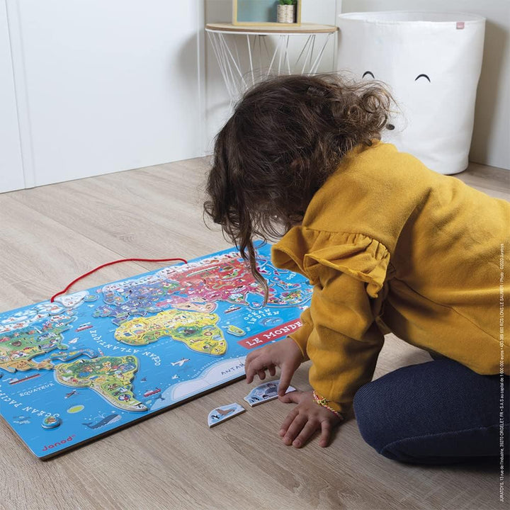 Janod - Magnetisches Weltkarten-Puzzle aus Holz, 92 magnetische Teile, 70 x 43 cm, französische Vers