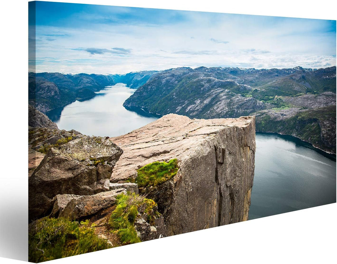 islandburner Bild auf Leinwand Prekestolen Wandbild Poster Kunstdruck Bilder Format: 100x57cm, Forma