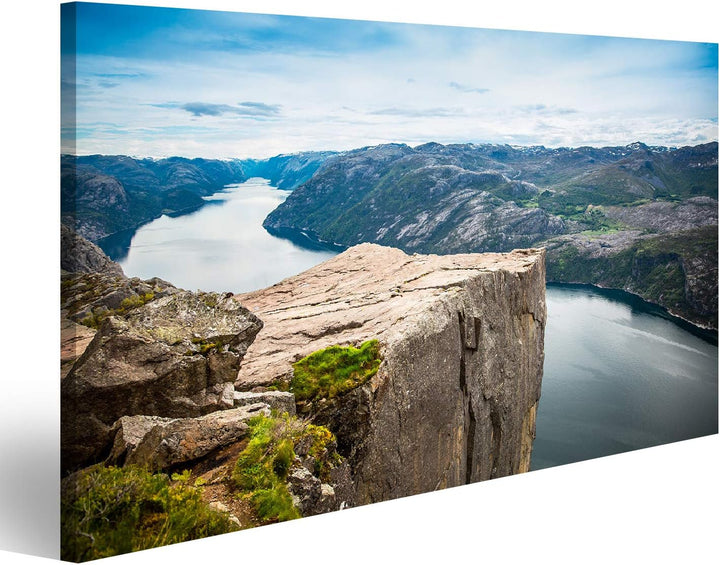 islandburner Bild auf Leinwand Prekestolen Wandbild Poster Kunstdruck Bilder Format: 100x57cm, Forma