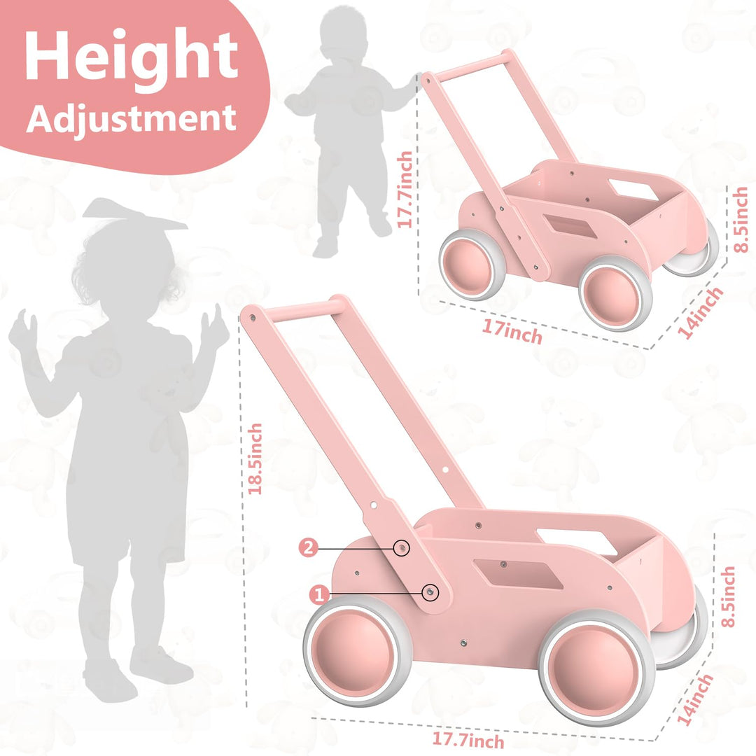 Lauflernwagen Holz, Baby Lauflernhilfe für Junge und Mädchen, Toddler Push & Pull Lauflernspielzeug,