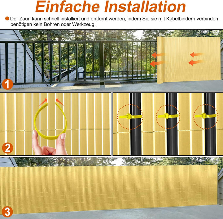 NAIZY PVC Sichtschutzmatte 90x300cm Sichtschutz Garten Sichtschutzzaun Bambus Sichtschutzzaun UV-Sch