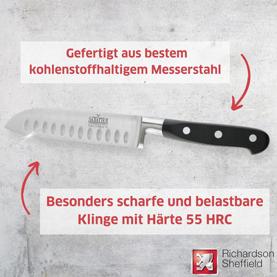Richardson Sheffield V SABATIER Santoku-Messer, 12,5 cm lange Klinge, gehärteter Klingenstahl, rostf