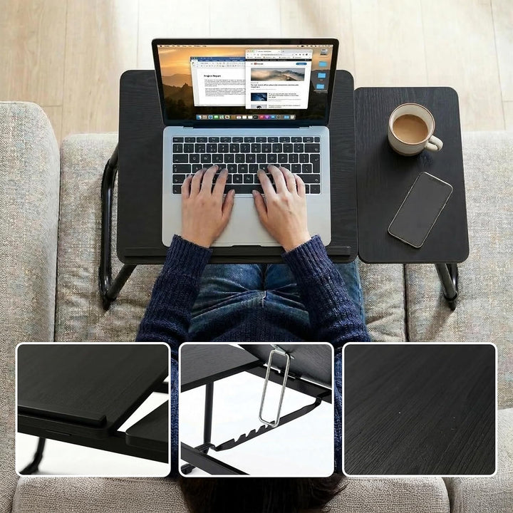 Relaxdays Laptoptisch für Bett & Couch, klappbarer Betttisch, Holzoptik, höhenverstellbar, Betttable