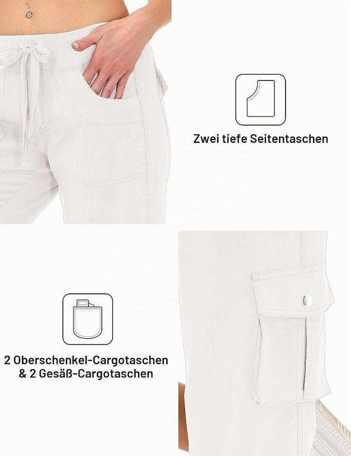 JINSHI Hosen Damen Sommer Cargohose 3/4 Lange Hosen Caprihose Freizeithose Outdoorhose Wanderhose mi
