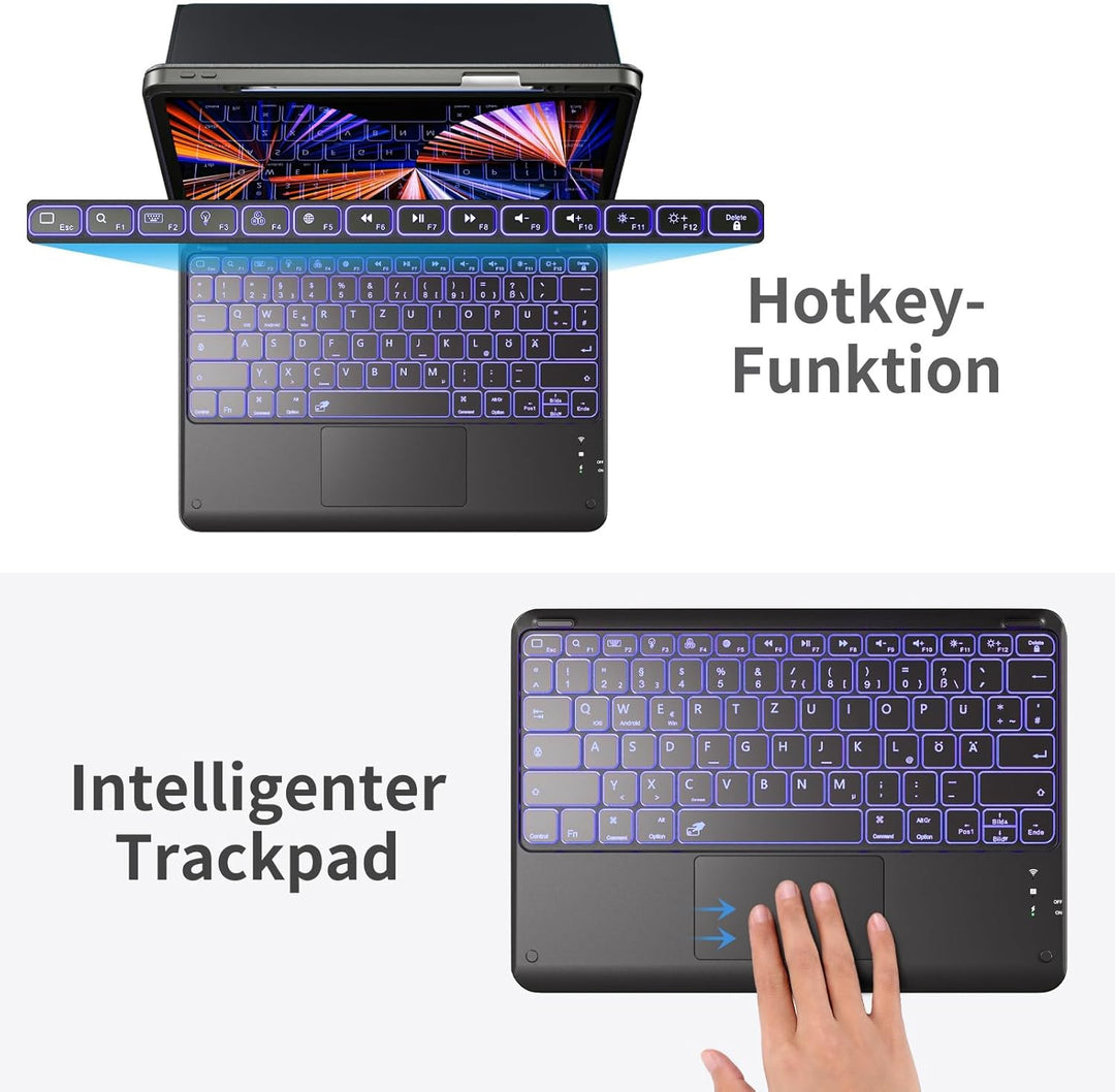 Vobafe Hülle mit Tastatur für iPad Air 13 Zoll 2024 M2/iPad Pro 12.9 (3. 4. 5. 6. Gen), QWERTZ Keybo