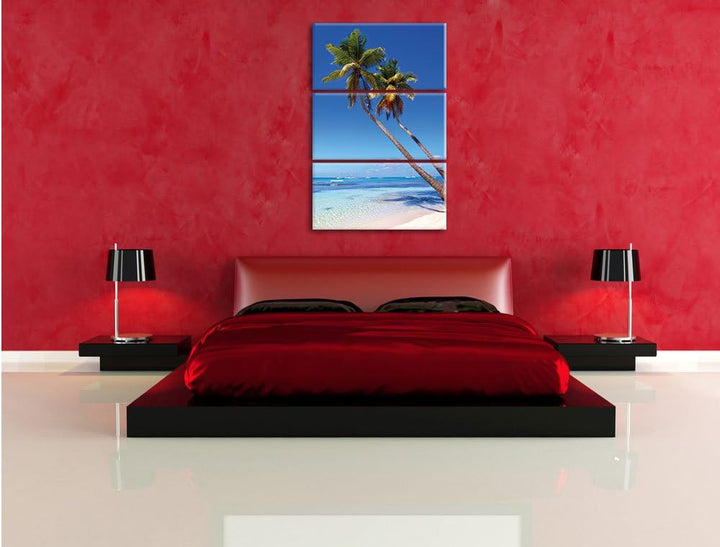 Pixxprint Palmen am Strand 3-Teiler Leinwandbild 120x80 Bild auf Leinwand