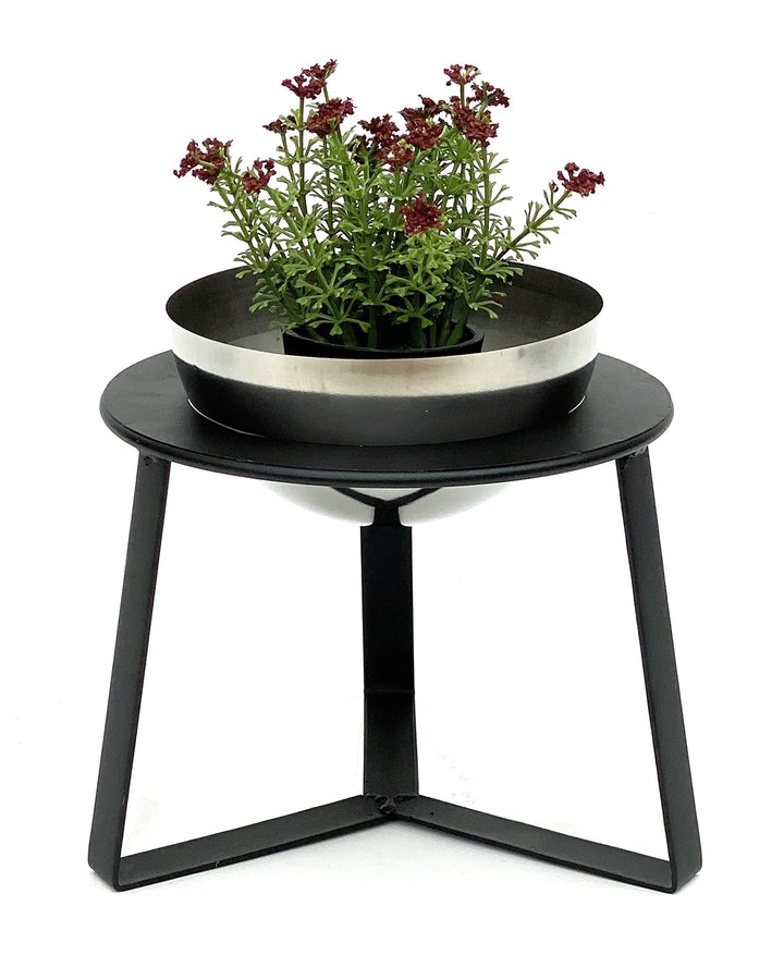 DanDiBo Blumenhocker Metall mit Topf Schwarz Silber 18 cm Blumenständer 96091 S Blumensäule Modern P