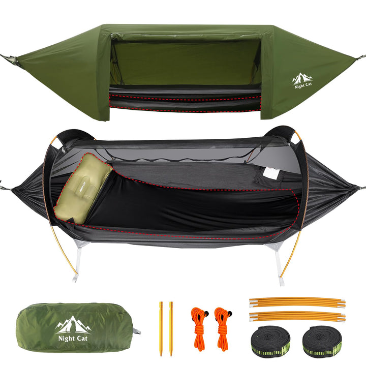 Night Cat Hängematte Zelt mit Moskitonetz wasserdichte Regenfliege Für 1 Person Wandern Camping im G