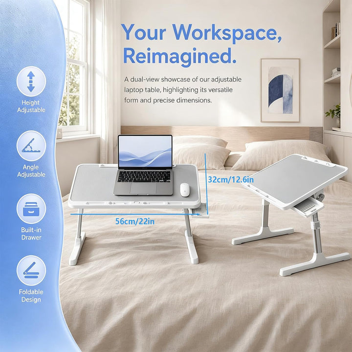 Klappbarer höhenverstellbarer Lapdesk mit Schublade für Bett und Sofa | Ideal zum Arbeiten und Lerne