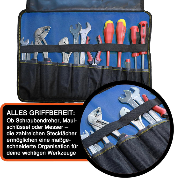 YPC VarioRoll L – 45x32cm, 10 Steckfächer und 4 Halteschlaufen, Werkzeugtasche rollbar, Messertasche