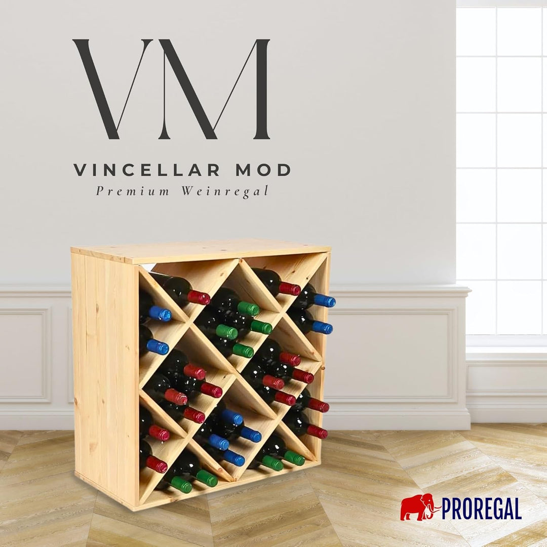 PROREGAL Modulares Weinregal VINCELLAR MOD | HxBxT 60x60x30cm | Rauten Modul für 30 Flaschen| Massiv
