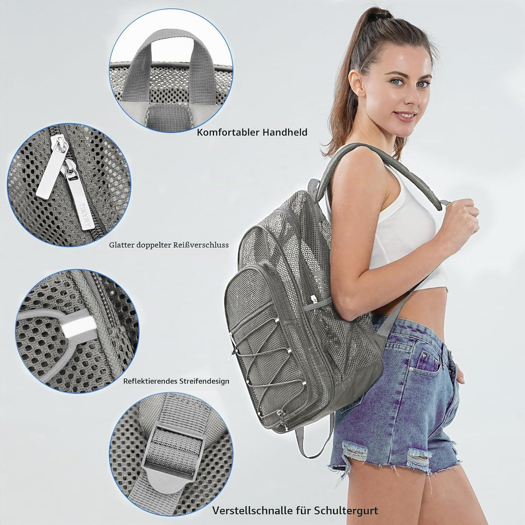TINYAT Rucksack für Damen und Herren, transparent, Netzstoff, robust, für Strand, Reisen, Fitnessstu