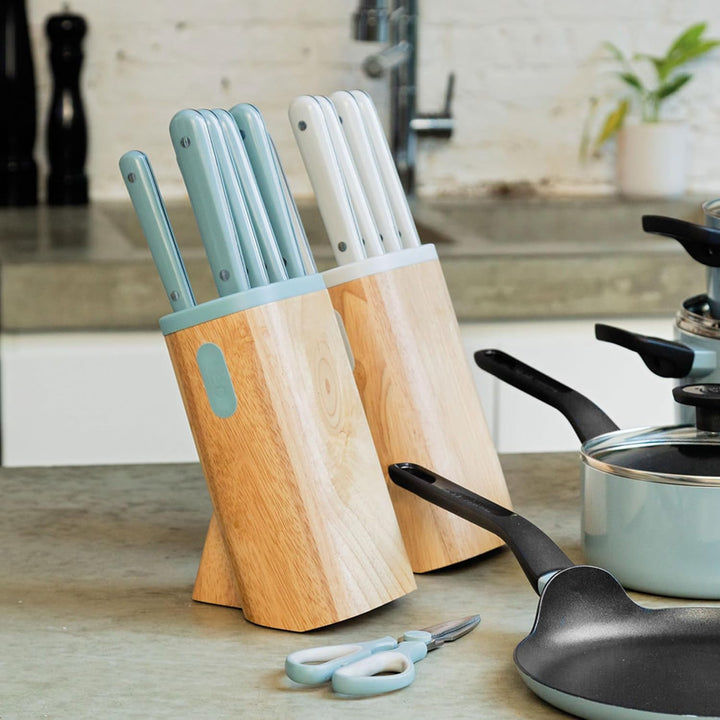 BergHoff Messerblock Set Slate - Leo (7-teilig, Kochmesser Set mit Holzblock, Küchenmesser Schälmess