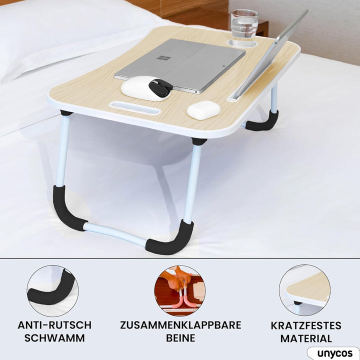unycos - Klappbarer Laptoptisch, Betttablett, Leseständer, Computertisch, Frühstückstablett, Beistel