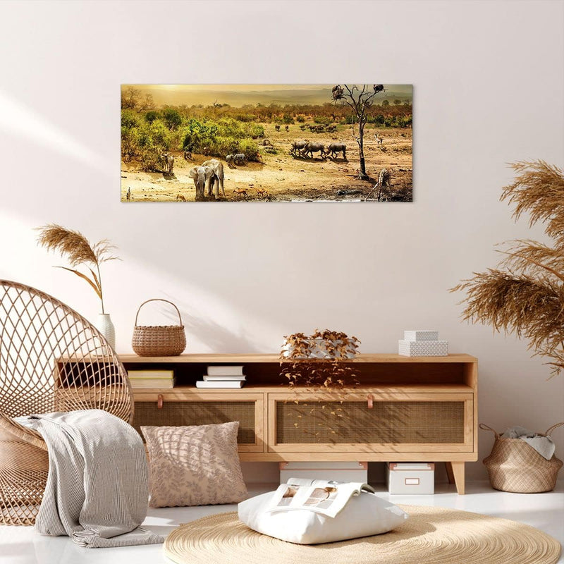 Wandbilder Dekoration Wohnzimmer Safari Tiere Panorama Bilder auf Leinwand 120x50cm Leinwandbild mit