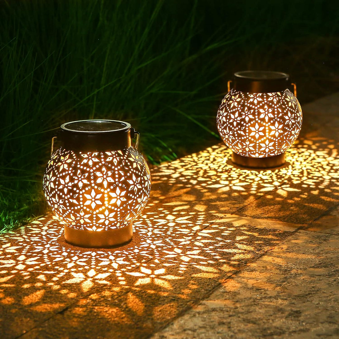 Solarlaterne für Aussen 2 Stück, IP65 Wasserdicht Metall Solarlampen für Aussen Hängend Garten Deko,
