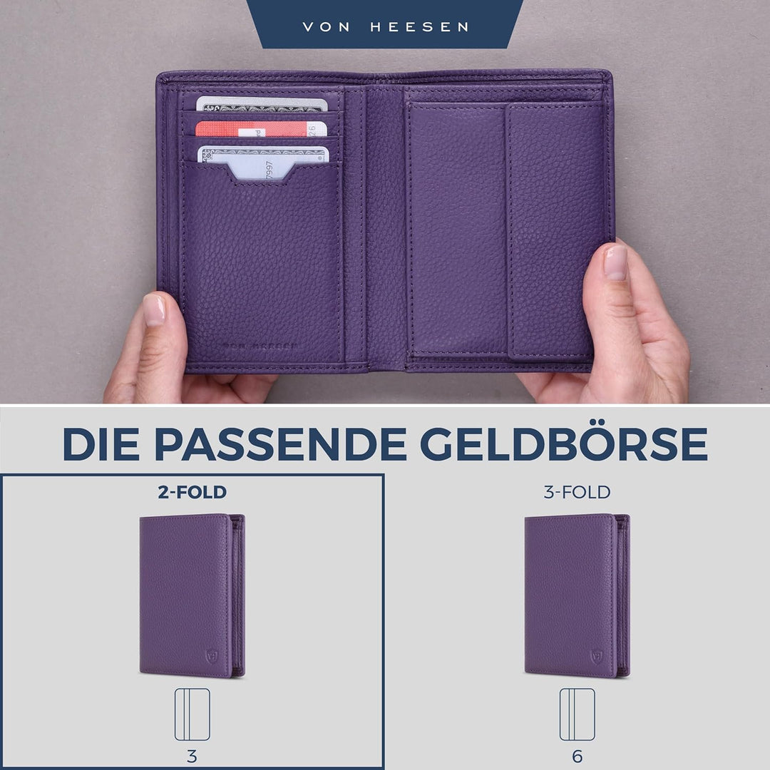 VON HEESEN Leder Geldbörse RFID Schutz I Echtleder Geldbeutel für Damen & Herren I Portemonnaie Brie
