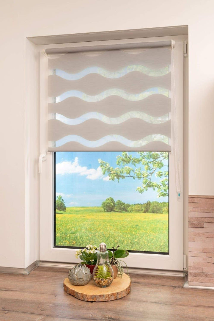 K-home Klemmfix Doppelrollo "Welle" ohne Bohren - Grau 60 cm x 150 cm (B x L) 60 x 150 cm Grau, 60 x
