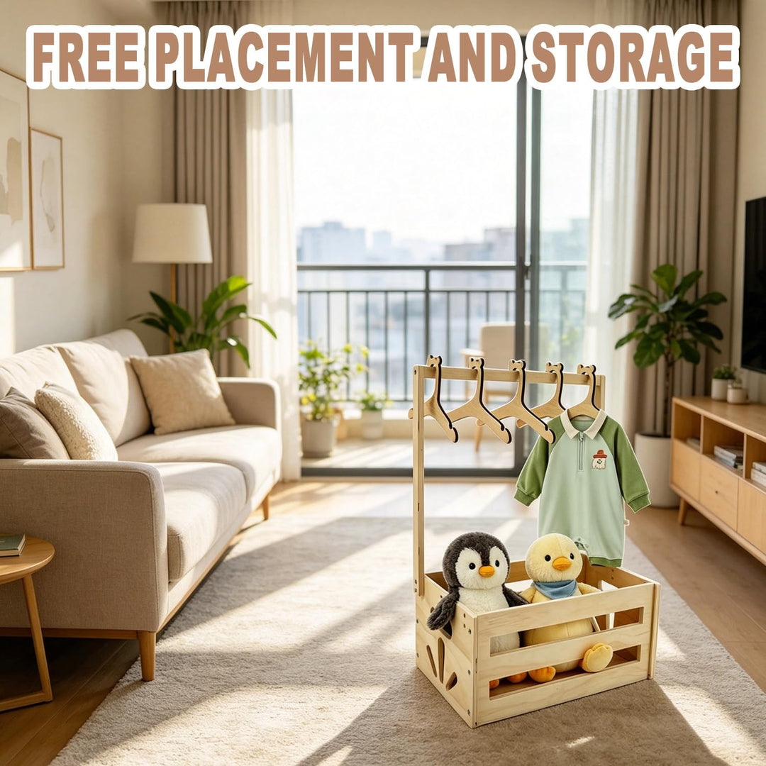 Holz Babyparty Kiste mit Griff, Baby Geschenk Korb mit 5 Kleiderbügeln, Dekorative Baby Aufbewahrung