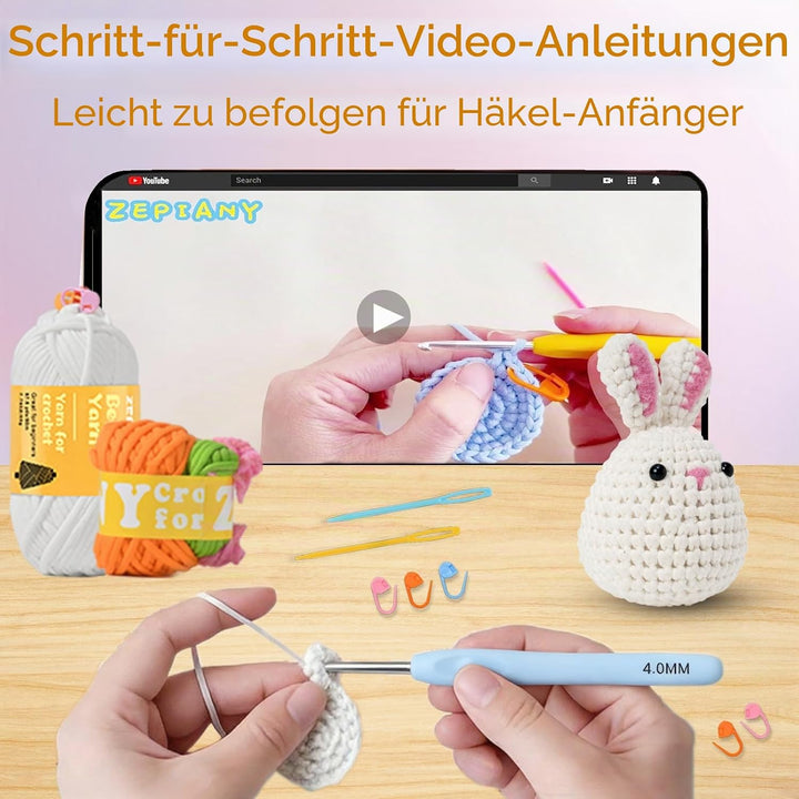 Zepiany Häkelsets für Anfänger – All-in-One Häkelset Tiere, Deutsches Video-Anleitungen zum Selberma