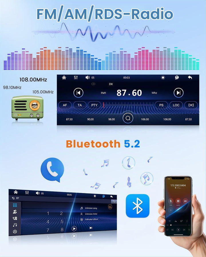 Hikity 1 DIN Autoradio Bluetooth Stereo Auto Bluetooth kompatibel mit Wireless CarPlay &amp; Android Aut