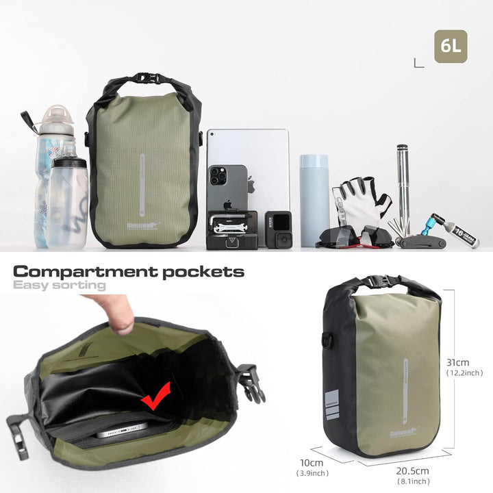 Rhinowalk Fahrrad Gepäckträgertasche Wasserdicht 4/6L Vorne Fahrradtasche für Gepäckträger mit Schul