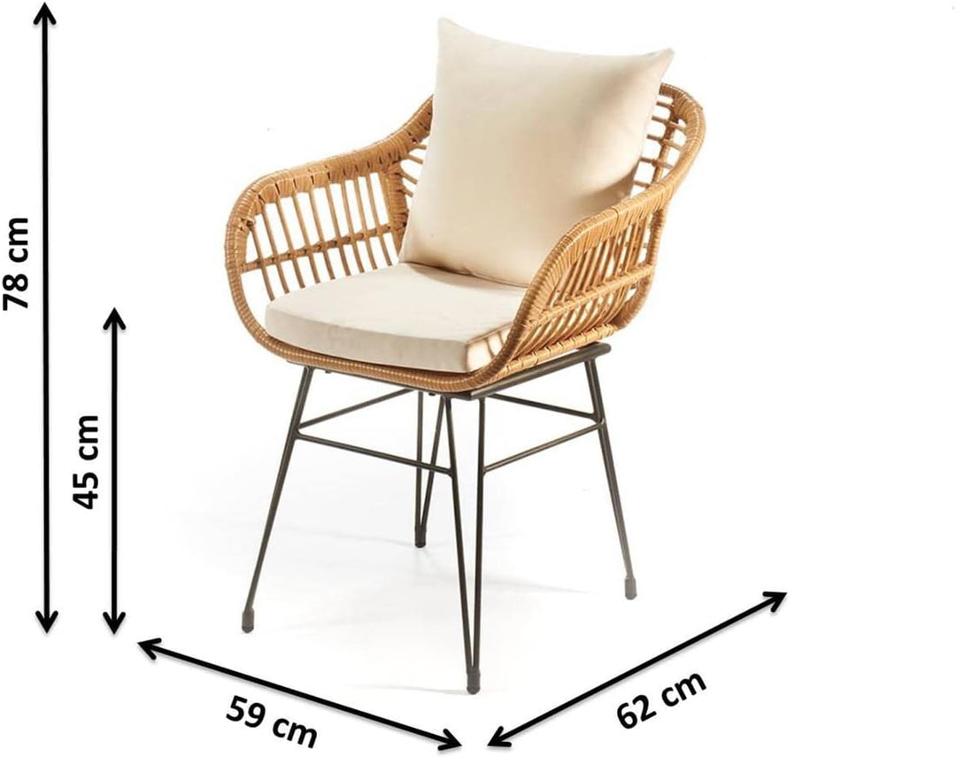 Kobolo Esszimmerstuhl Stuhl Gartensessel Gartenstuhl im Retro-Look inkl Kissen