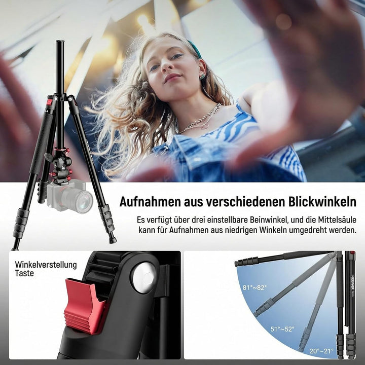 NEEWER BASICS Overhead Horizontal Kamera Stativ Einbeinstativ mit Fluidkopf und Mittelsäule, 75,4" M
