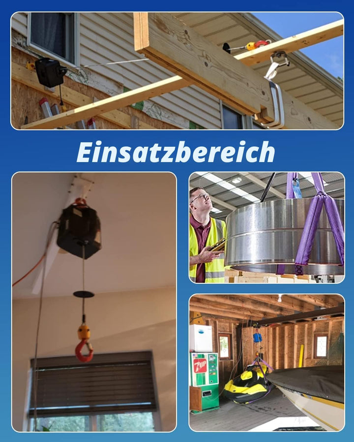 NEWTRY Elektrische Seilwinde 230V mit Kabellose Fernbedienung 500KG Hebezeuge 7,6 m Maximale Hubhöhe