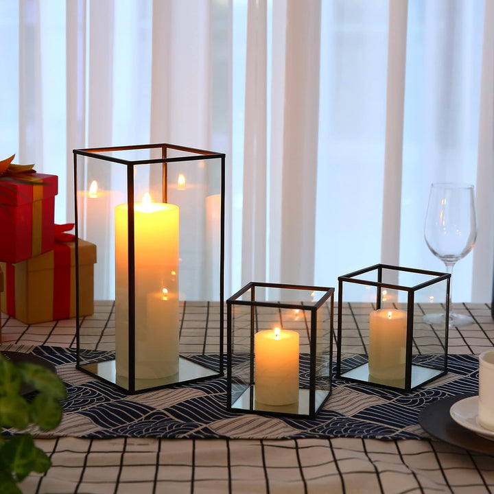 Phosphor Kleiner Hurricane Kerzenhalter Set mit 3 Stück, schwarzes Glas Kerzenhalter für Hochzeit, P