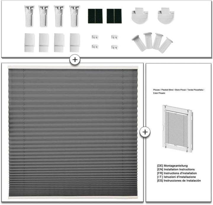 OUBO Plissee ohne Bohren Klemmfix, Anthrazit 115x120cm (BXH), Jalousie Easyfix Faltrollo mit Klemmtr