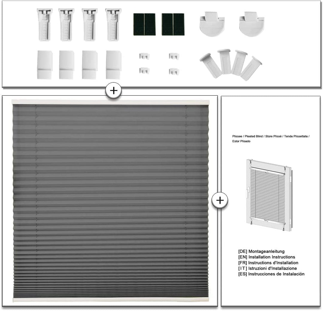OUBO Plissee ohne Bohren Klemmfix Aluminium-Schienen, Anthrazit 115x130cm (BXH), Jalousie Easyfix Fa