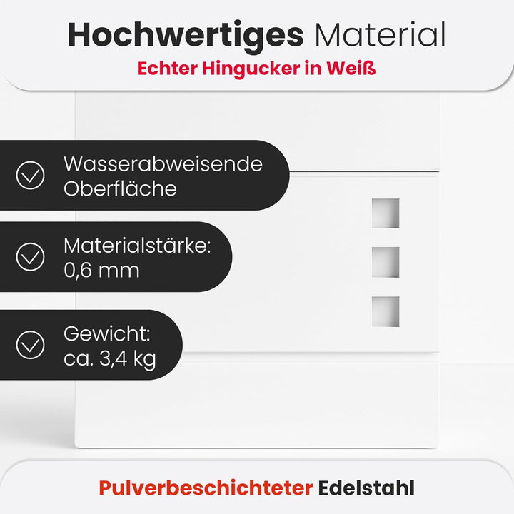 Rapid Teck® Design Briefkasten Modern 2 Weiss Silber mit Zeitungsfach, Stahl Pulverbeschichtet Weiss